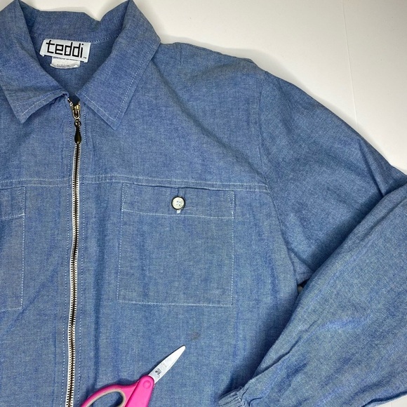 Vintage Teddi Women’s Chambray Lightweight Jacket Full Zip Sz Med - Picture 7 of 7